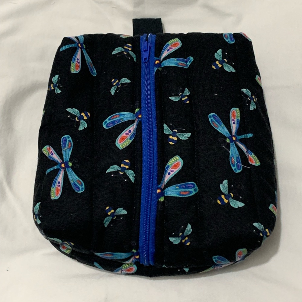 Handcrafted Dragonfly Cosmetic Bag - Black and Blue